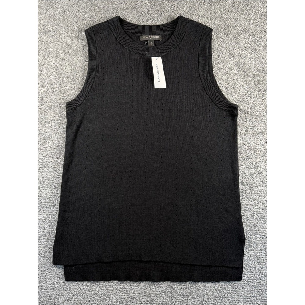 Banana Republic Womens Black Pointelle Knit Sleeveless Sweater Top Small
